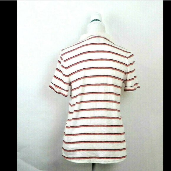 Universal Thread Goods Co. Women's Polo Shirt Size M Striped White Orange (SS88) - Picture 2 of 7